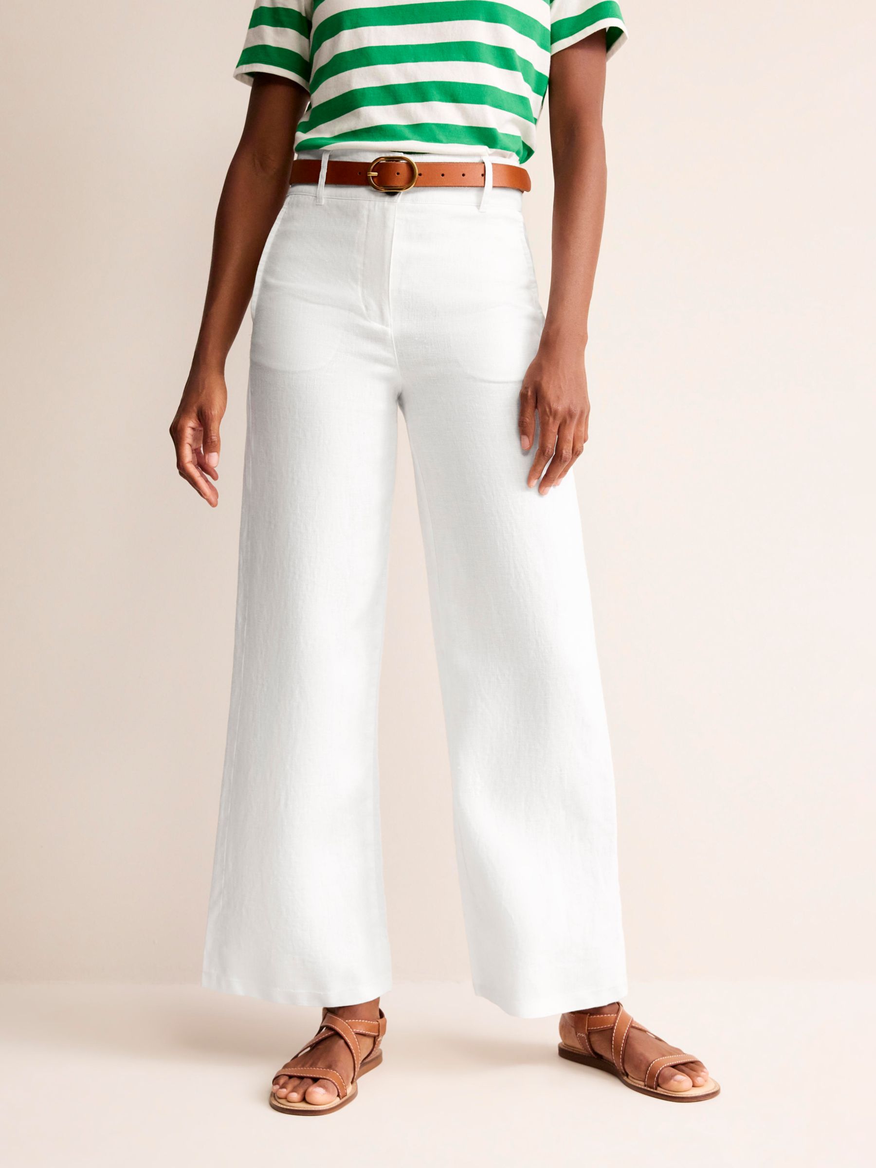 Boden Westbourne Wide Leg Linen Trousers, White, 12