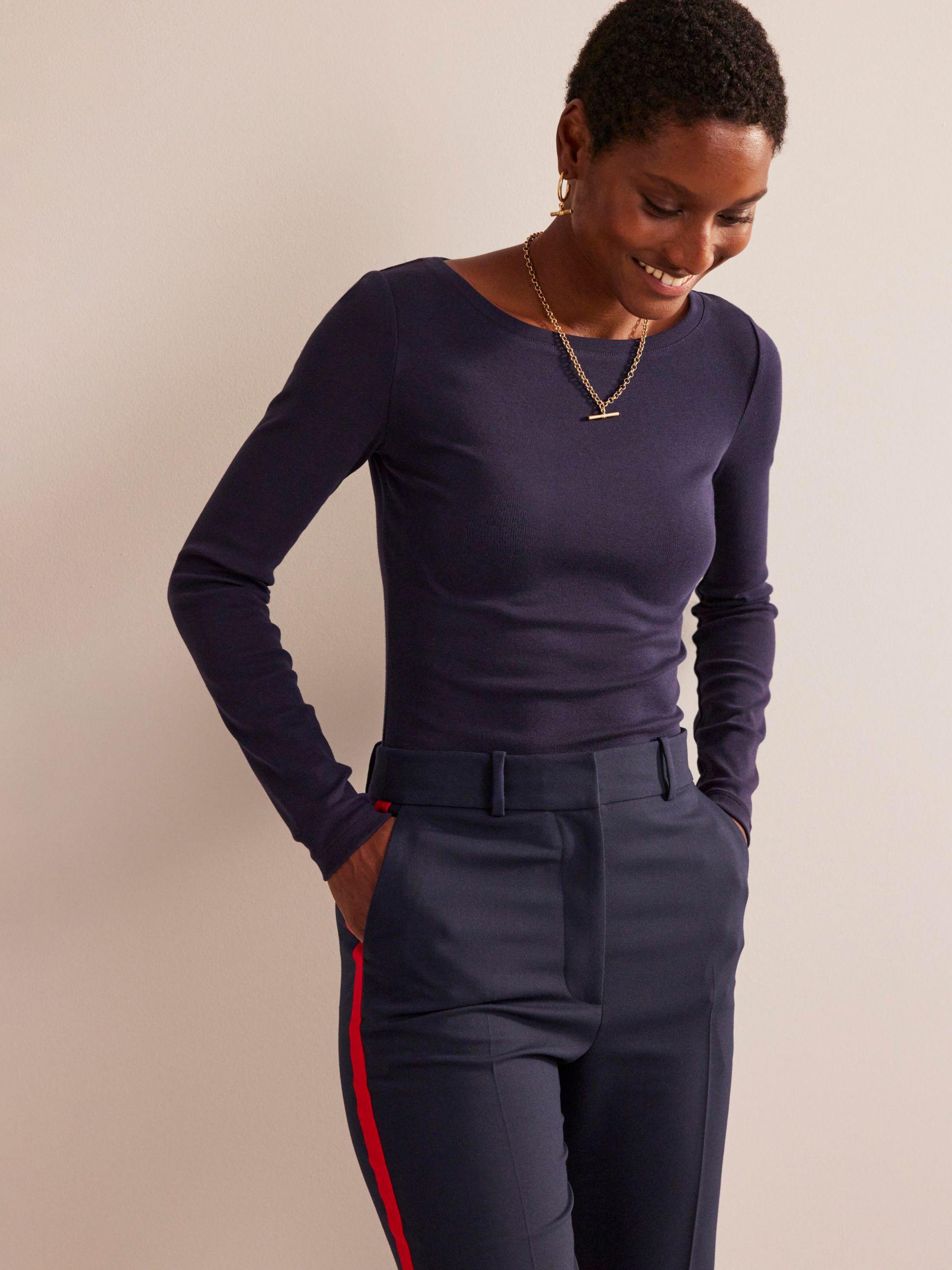 Boden Essential Boat-Neck Jersey Top, Navy at John Lewis & Partners
