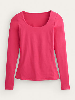 Boden Double Layer Scoop Neck Long Sleeve Top, Rethink Pink