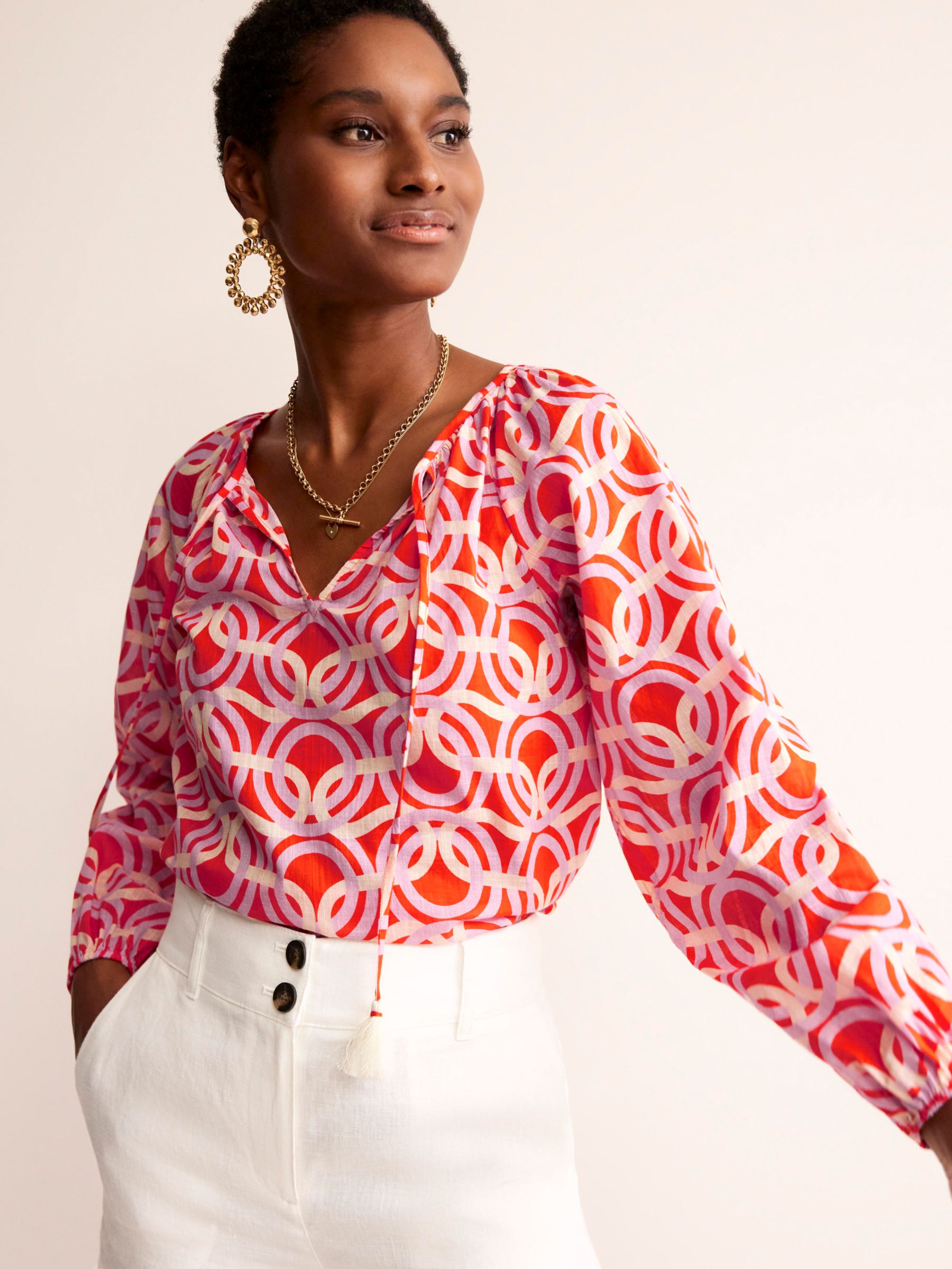 Buy Boden Serena Geometric Print Cotton Blouse, Fiesta Online at johnlewis.com