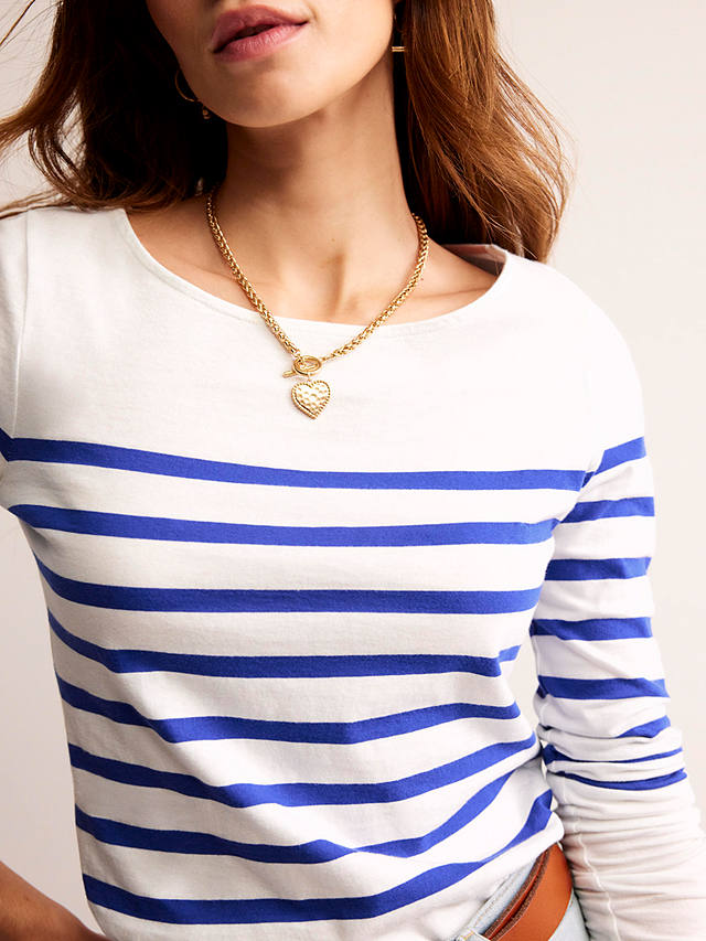 Boden Ella Long Sleeve Breton Placement Stripe Top, Ivory/Blue