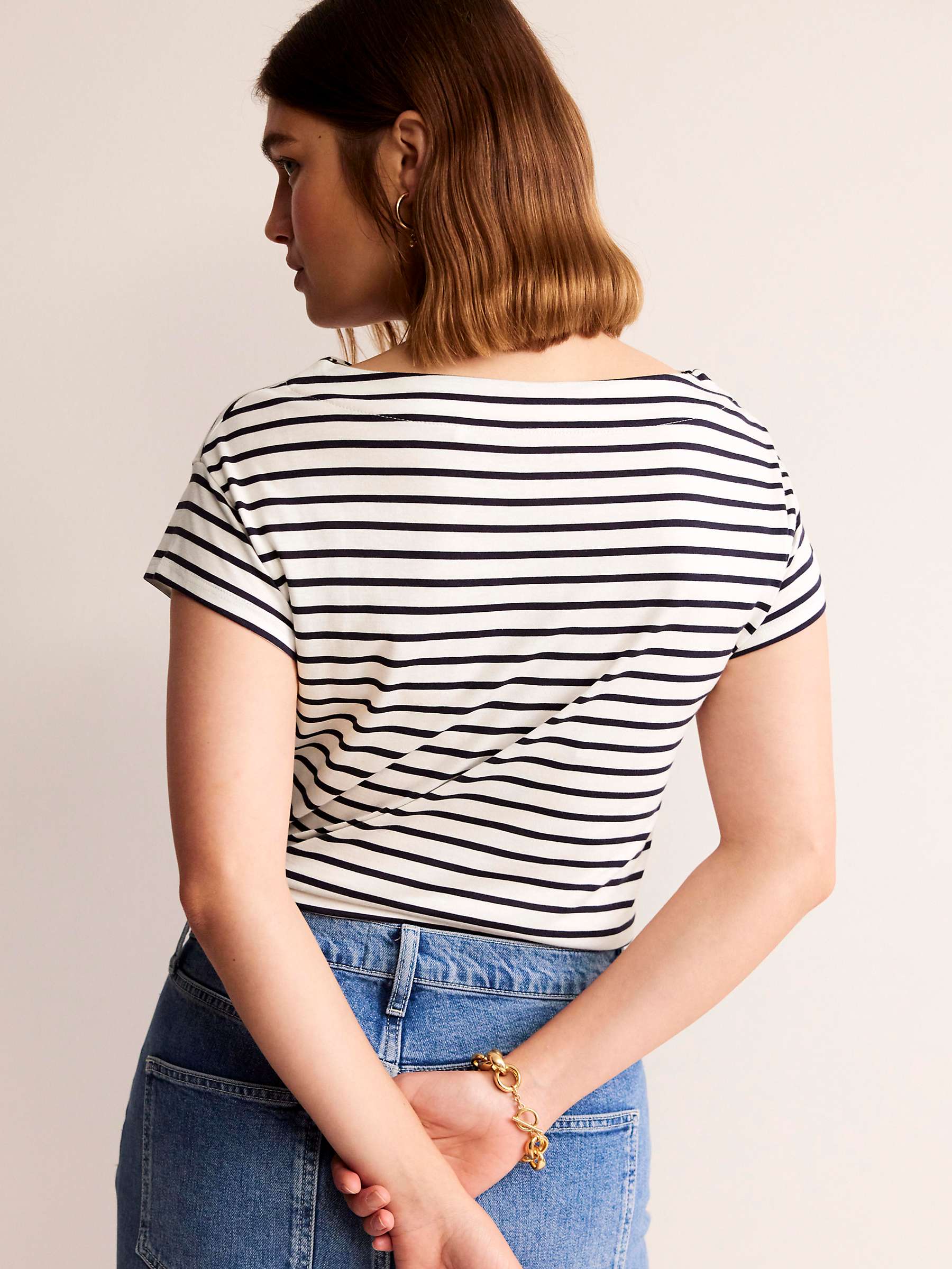 Buy Boden Supersoft Striped Boat Neck T-Shirt, Ivory/Navy Online at johnlewis.com