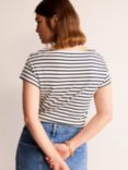 Boden Supersoft Striped Boat Neck T-Shirt, Ivory/Navy