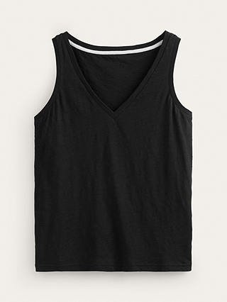 Boden Regular V-neck Slub Cotton Vest, Black