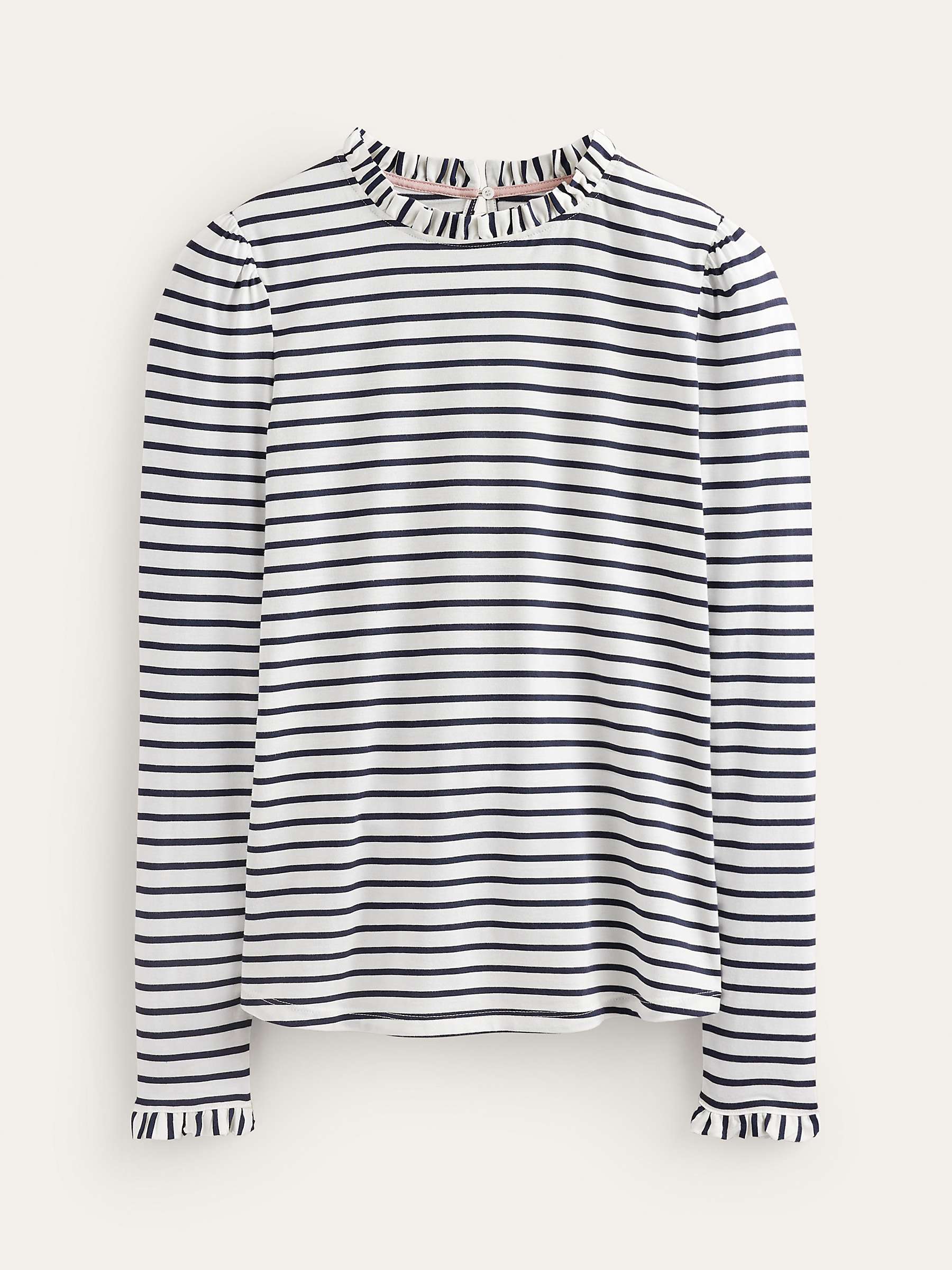 Buy Boden Supersoft Frill Detail Striped Long Sleeve Top, Ivory/Navy Online at johnlewis.com