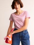 Boden Ella Short Sleeve Stripe T-Shirt, Ivory/Pink