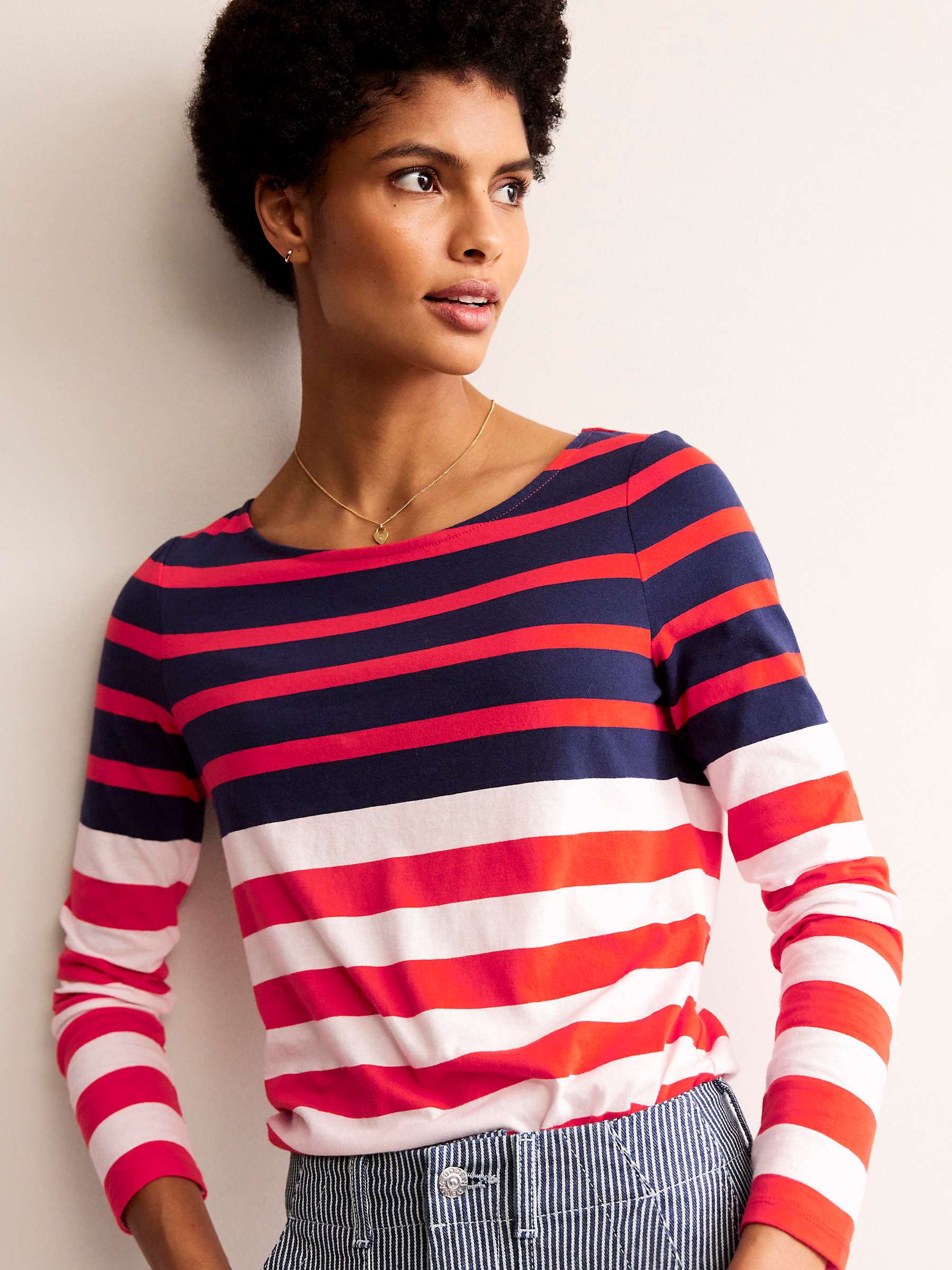 Buy Boden Ella Long Sleeve Breton Stripe Top, Ivory/Navy/Red Online at johnlewis.com