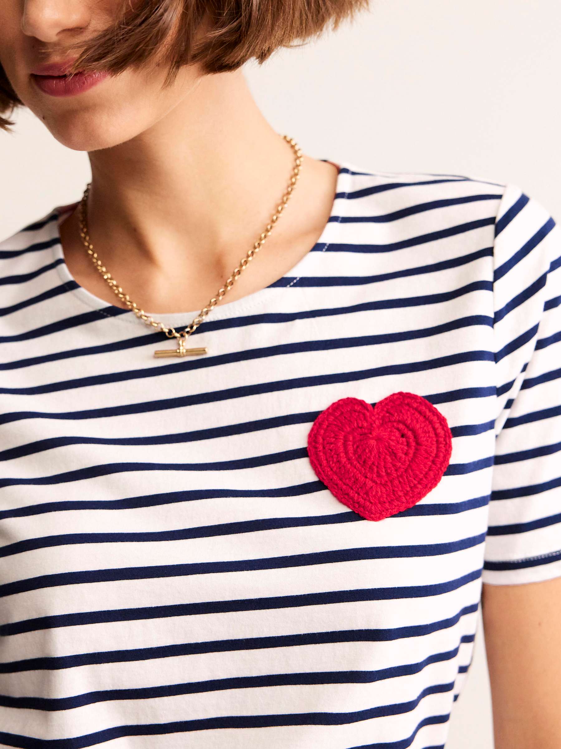 Buy Boden Crochet Heart Stripe T-Shirt, Ivory/Navy Online at johnlewis.com