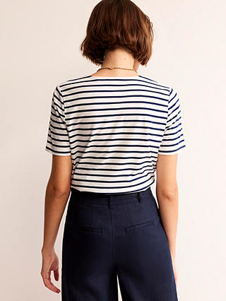 Boden Crochet Heart Stripe T-Shirt, Ivory/Navy