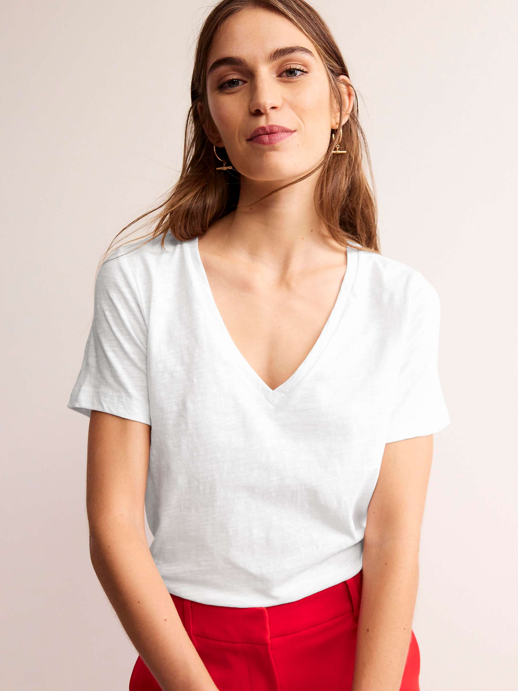 Buy Boden Regular V-Neck Slub Cotton T-Shirt, White Online at johnlewis.com