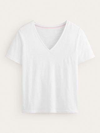 Boden Regular V-Neck Slub Cotton T-Shirt, White
