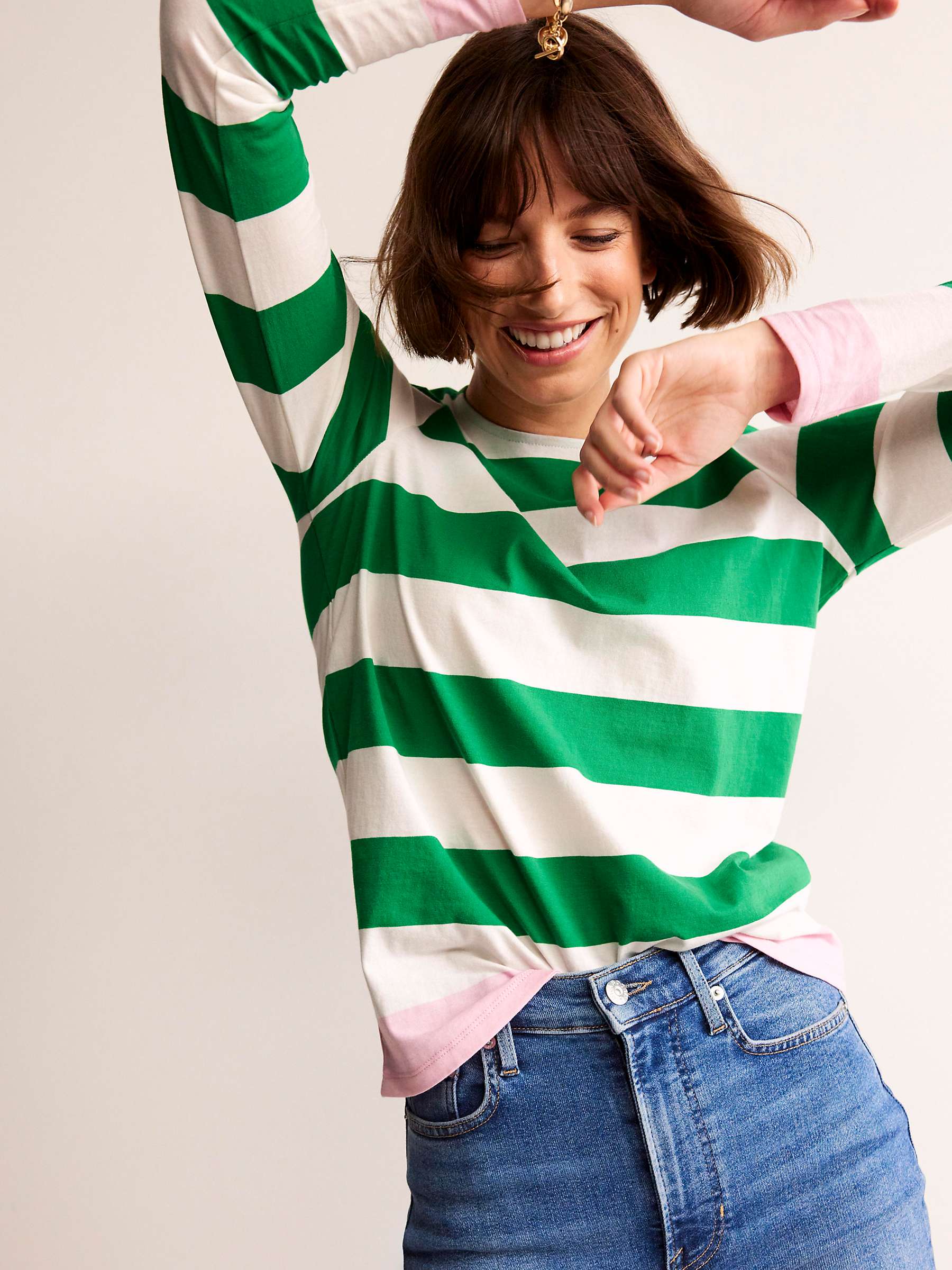 Buy Boden Bea Long Sleeve Stripe T-Shirt, Green/Multi Online at johnlewis.com