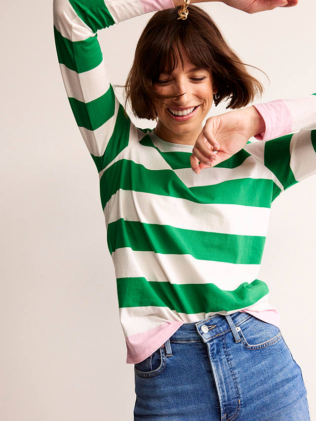 Boden Bea Long Sleeve Stripe T-Shirt, Green/Multi