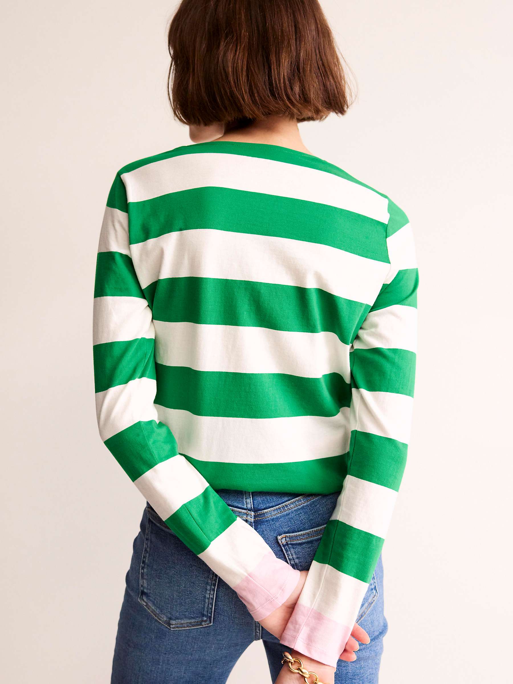 Buy Boden Bea Long Sleeve Stripe T-Shirt, Green/Multi Online at johnlewis.com