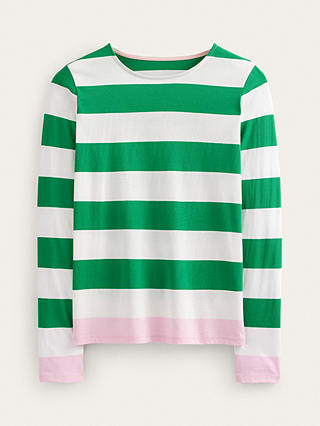 Boden Bea Long Sleeve Stripe T-Shirt, Green/Multi