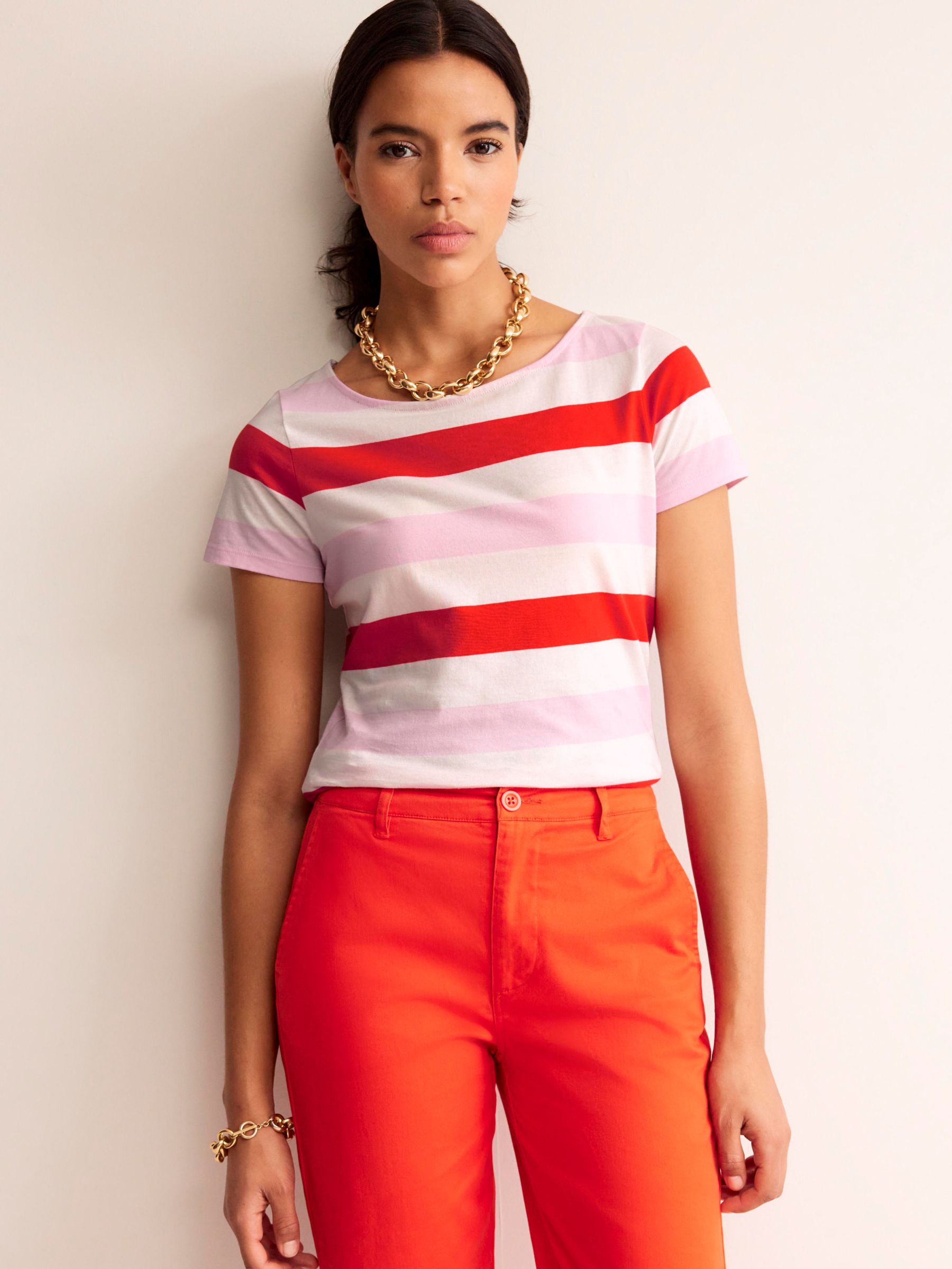 Boden Ella Short Sleeve Stripe T-Shirt, Pink/Multi, 8