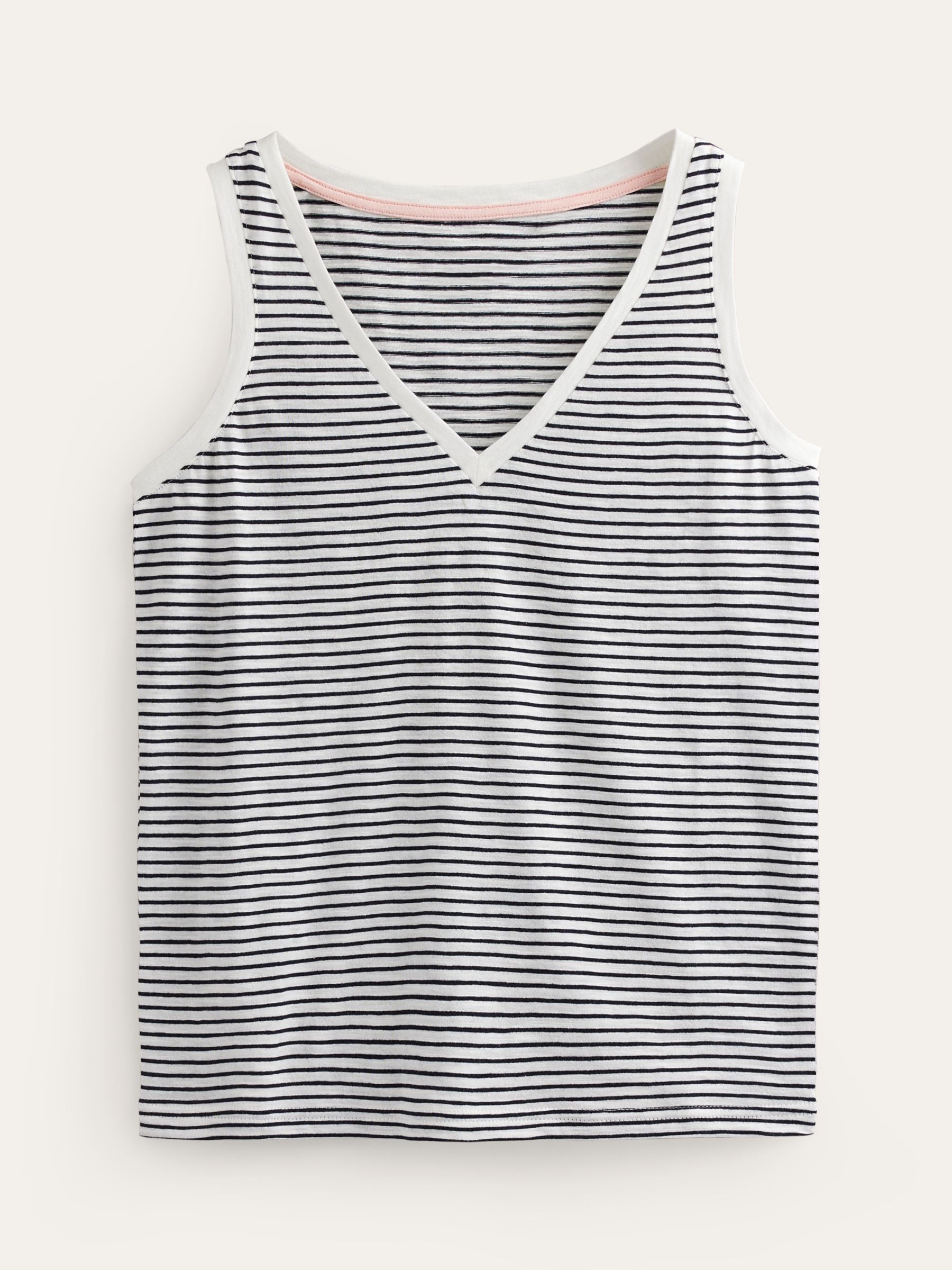 Boden Regular V-neck Slub Cotton Vest, Navy/Ivory, XS