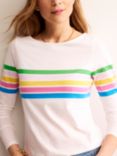 Boden Ella Long Sleeve Central Stripes Top, Ivory/Multi