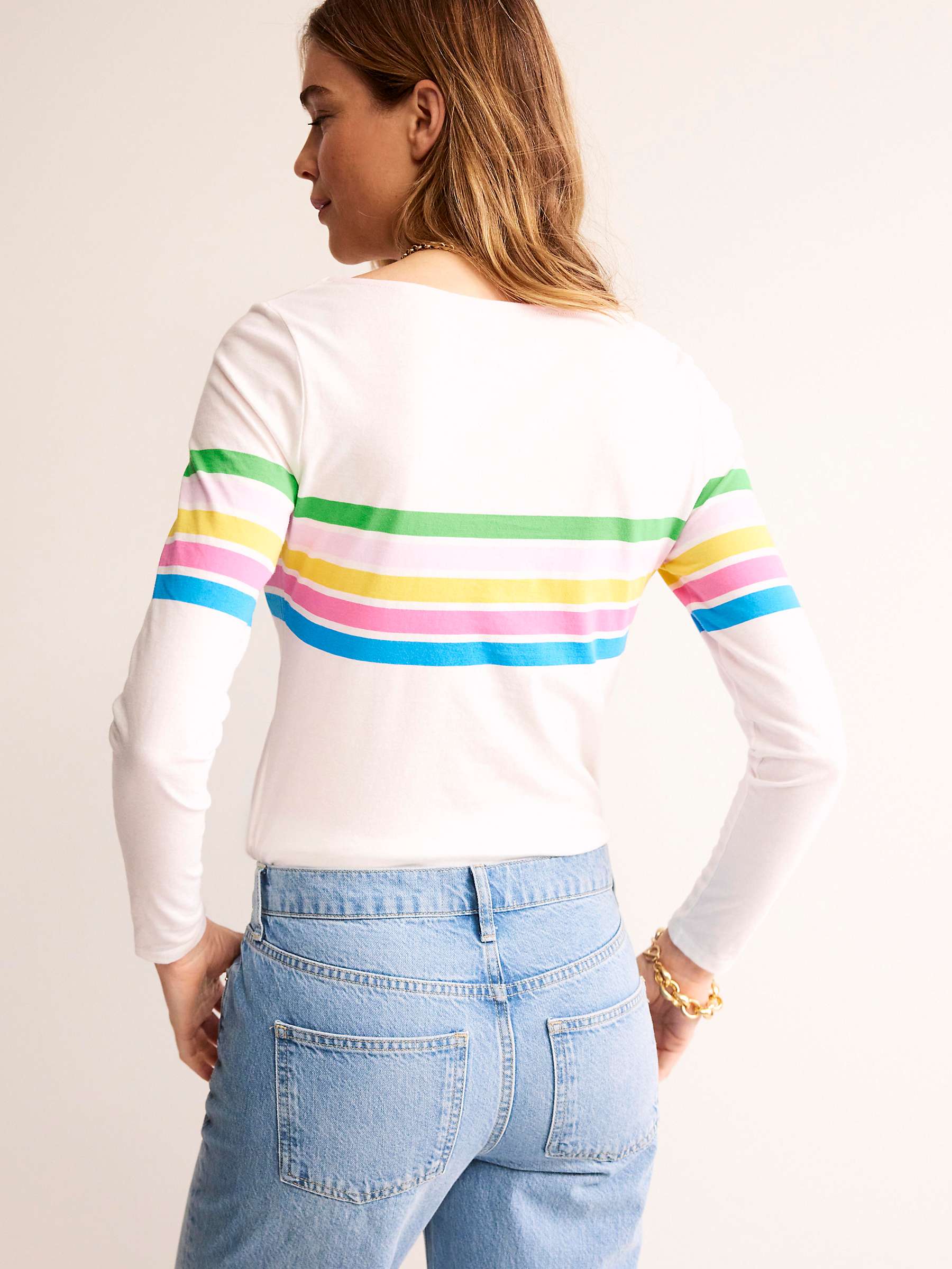 Buy Boden Ella Long Sleeve Central Stripes Top, Ivory/Multi Online at johnlewis.com