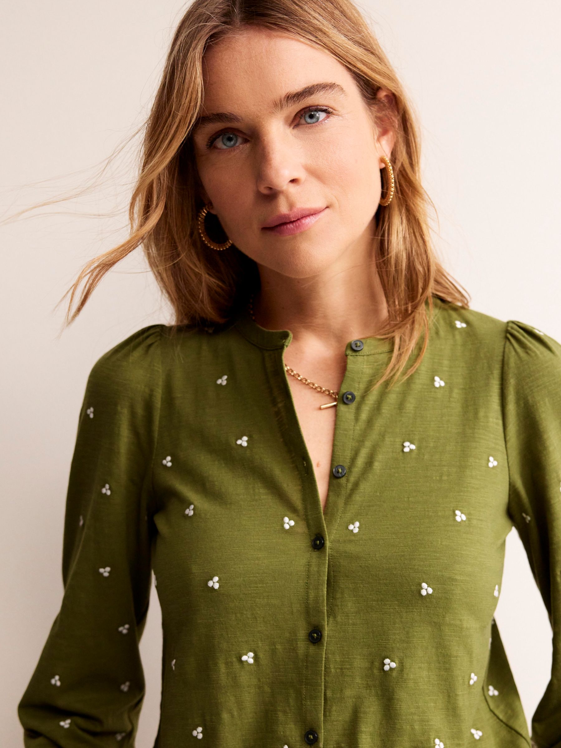 Buy Boden Marina Embroidered Cotton Blouse, Mayfly Online at johnlewis.com