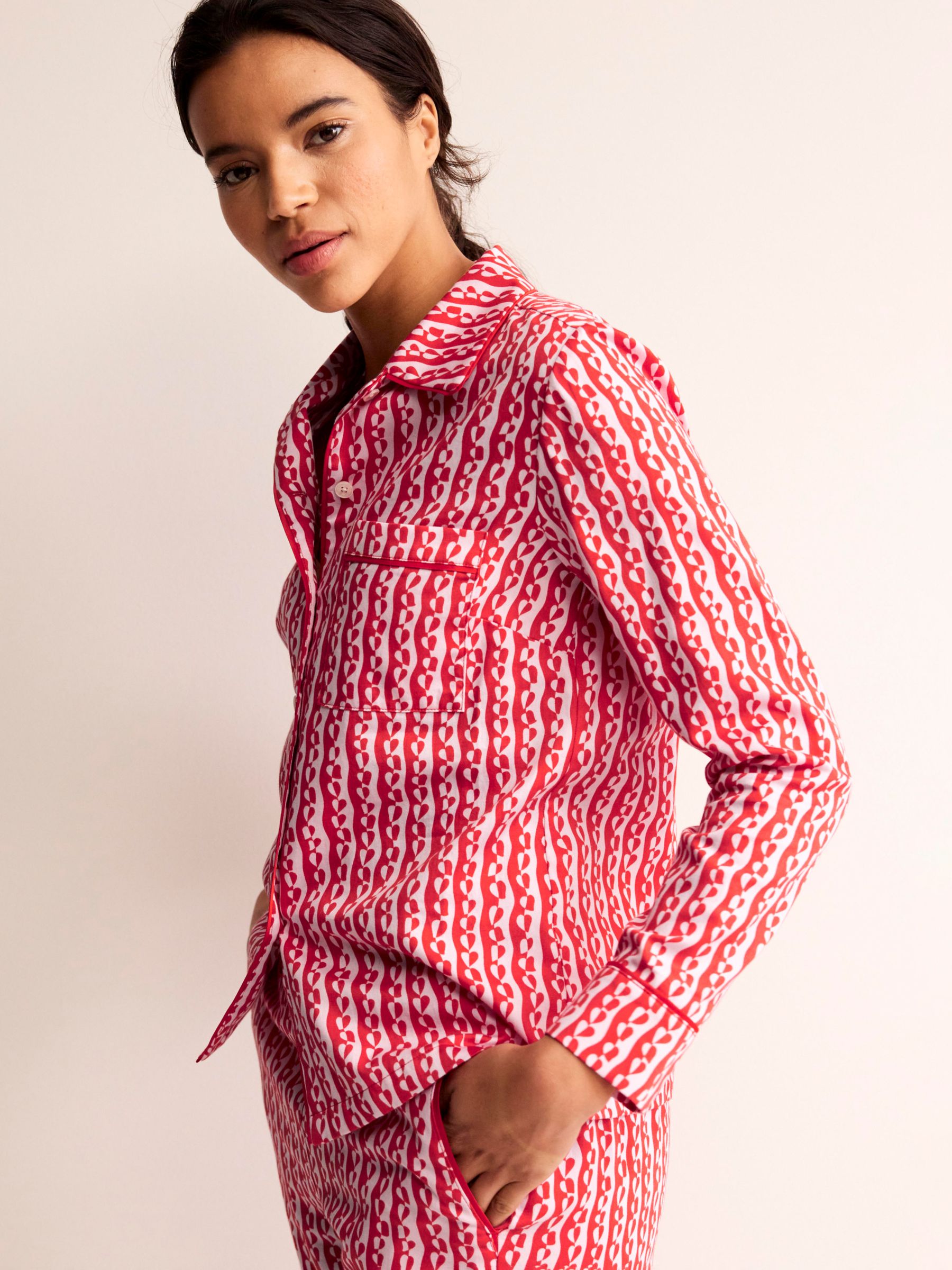 Boden Heart Sateen Pyjama Shirt, Orchid Pink, 8