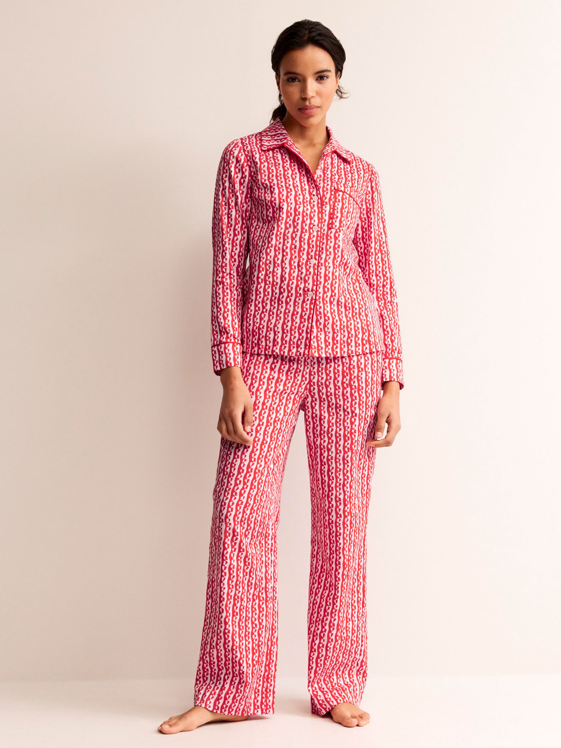 Boden Heart Sateen Pyjama Shirt, Orchid Pink, 8