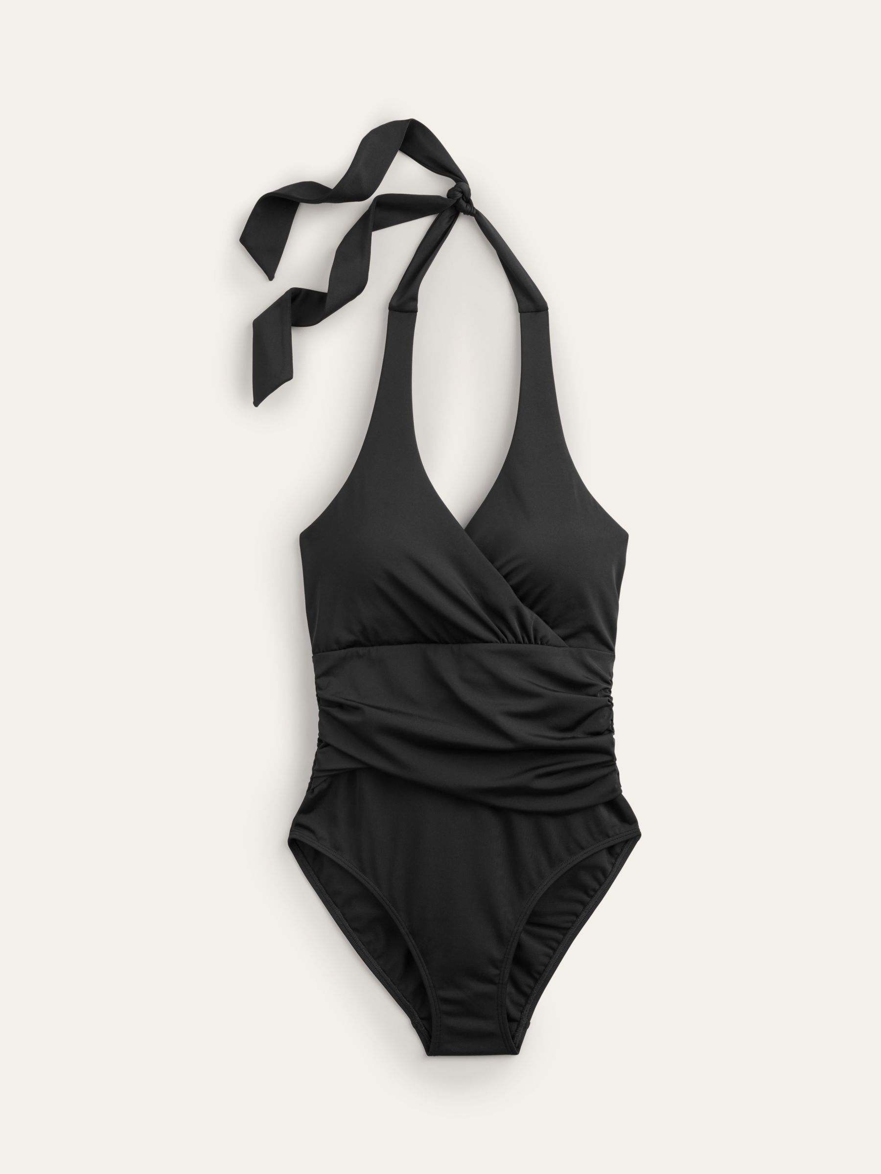 Boden Levanzo Ruched Halterneck Swimsuit, Black at John Lewis & Partners