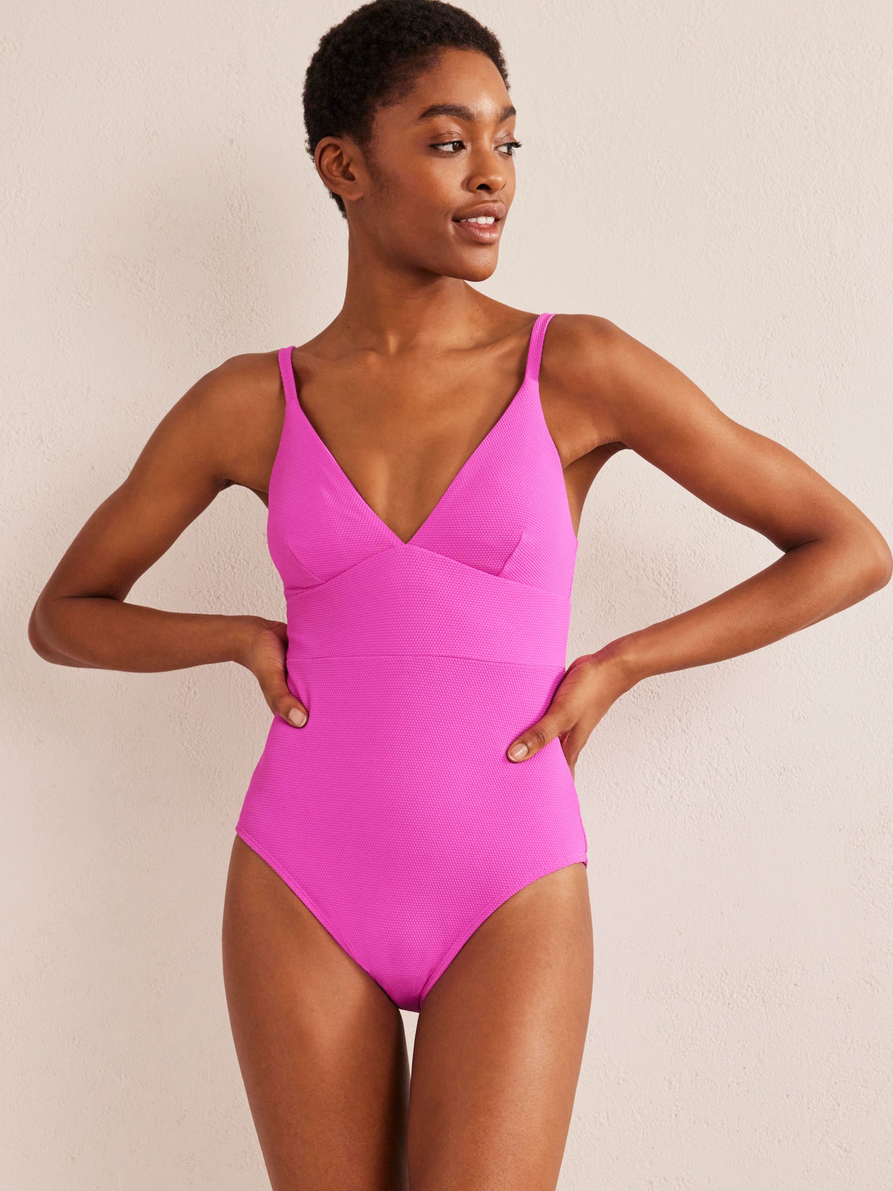 Boden Arezzo V-Neck Panel Swimsuit, Amazing Pink, 16