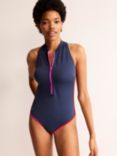 Boden Piped Sporty Swimsuit, Navy/Super Pink