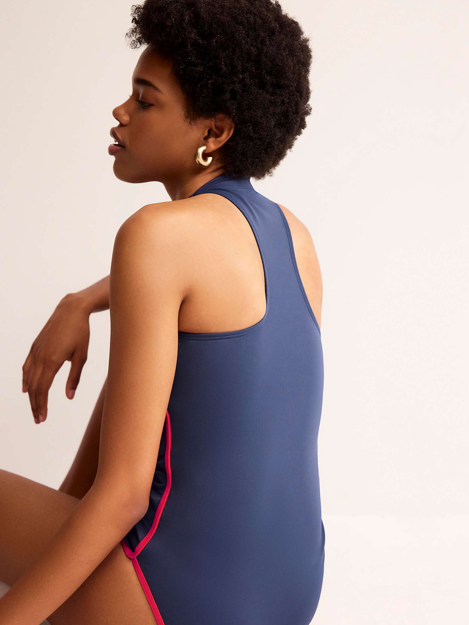 Buy Boden Piped Sporty Swimsuit, Navy/Super Pink Online at johnlewis.com