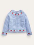 Mini Boden Kids' Wool Blend Embroided Strawberry Cardigan, Blue