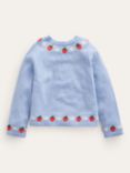 Mini Boden Kids' Wool Blend Embroided Strawberry Cardigan, Blue
