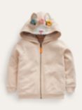 Mini Boden Kids' Fun Shaggy-Lined Bunny Hoodie, Oatmeal Marl