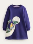Mini Boden Kids' Cosy Dragon Appliqué Jumper Dress, Navy