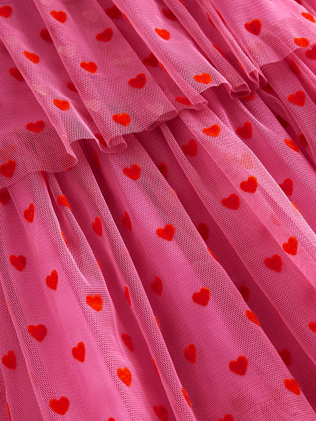 Mini Boden Kids' Heart Print Tiered Tulle Dress, Pink