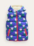 Mini Boden Kids' Tulips & Borg Reversible Gilet, Blue/Heron Tulips