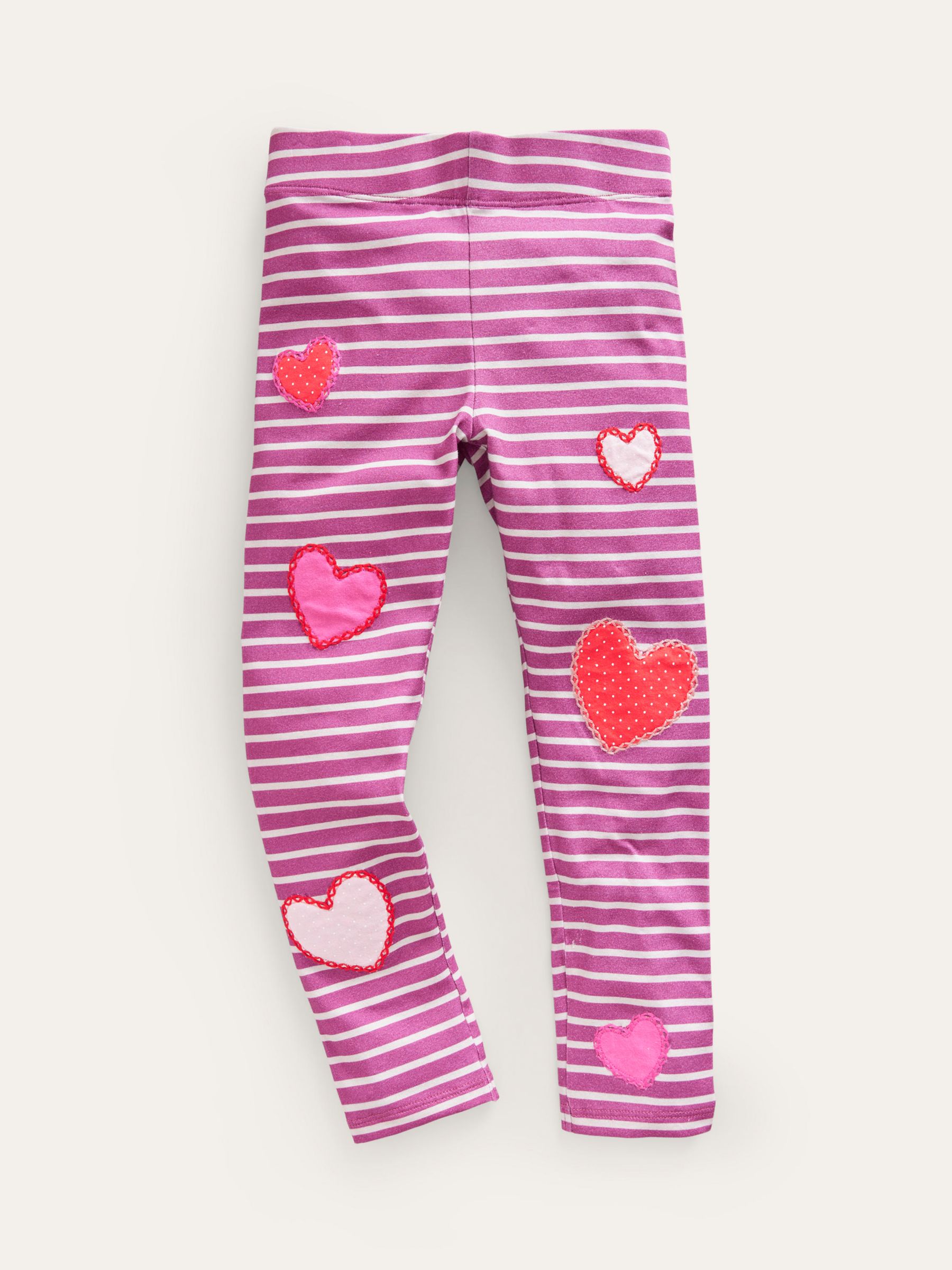 Mini Boden Kids' Heart Striped Leggings, Pink/Ivory at John Lewis