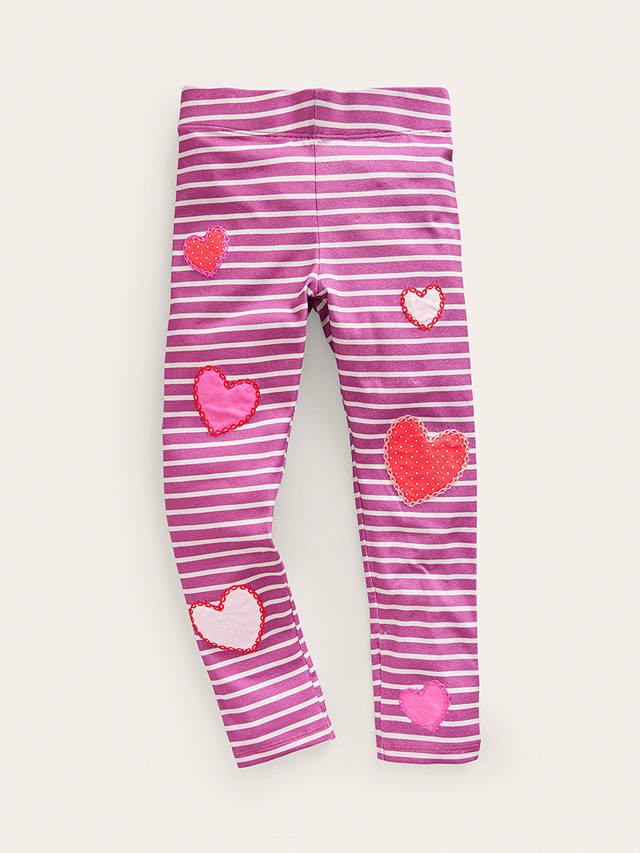 Mini Boden Kids' Heart Striped Leggings, Pink/Ivory