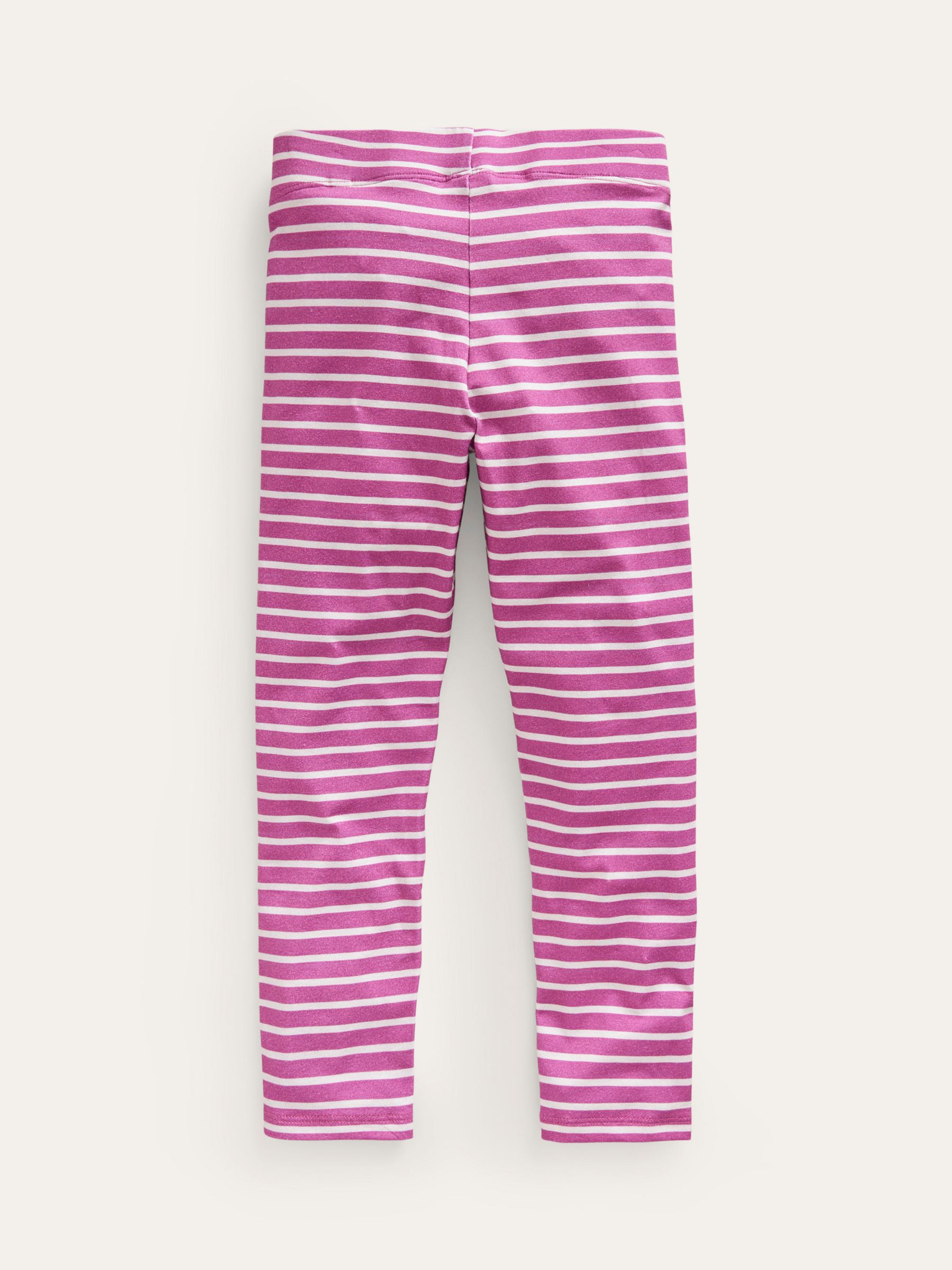 Mini Boden Kids' Heart Striped Leggings, Pink/Ivory at John Lewis & Partners
