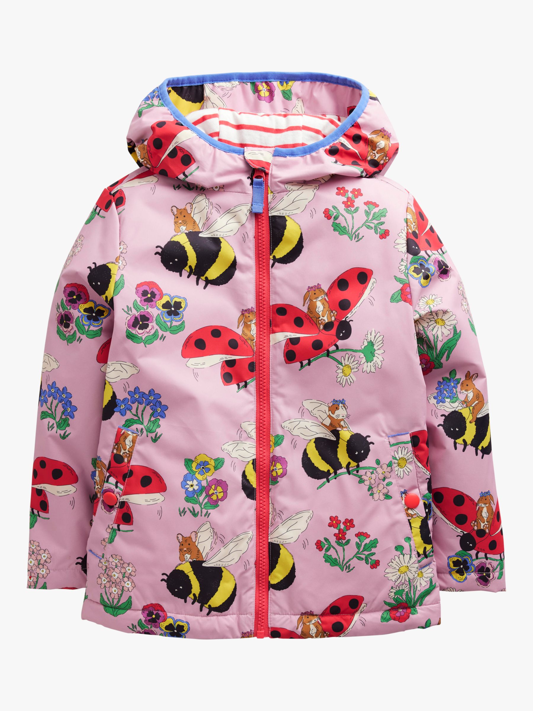 Mini Boden Kids' Bumble Bee Print Jersey Lined Hooded Anorak, Almond ...