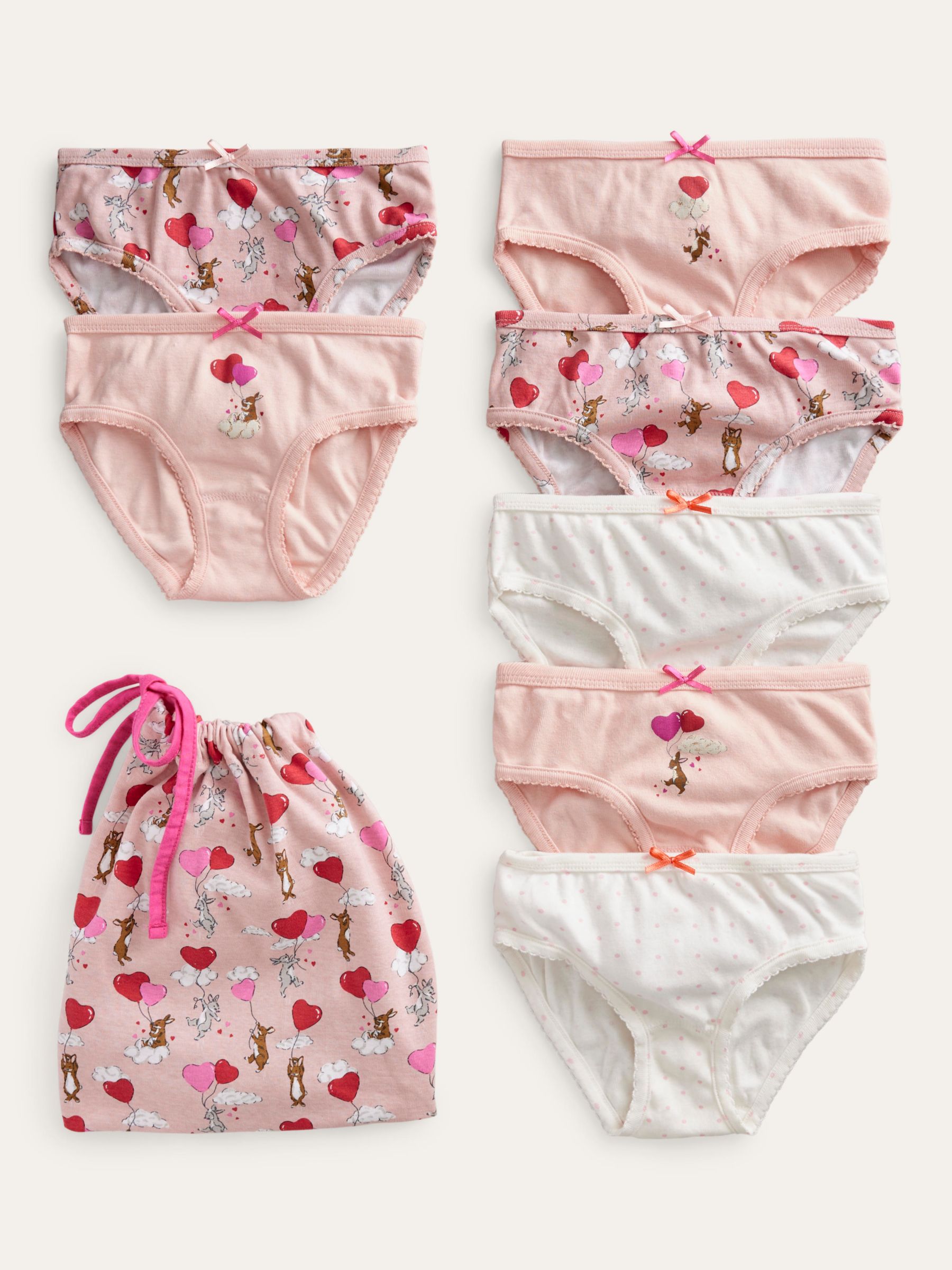 Mini Boden Kids' Heart Knickers, Pack of 7, Multi at John Lewis