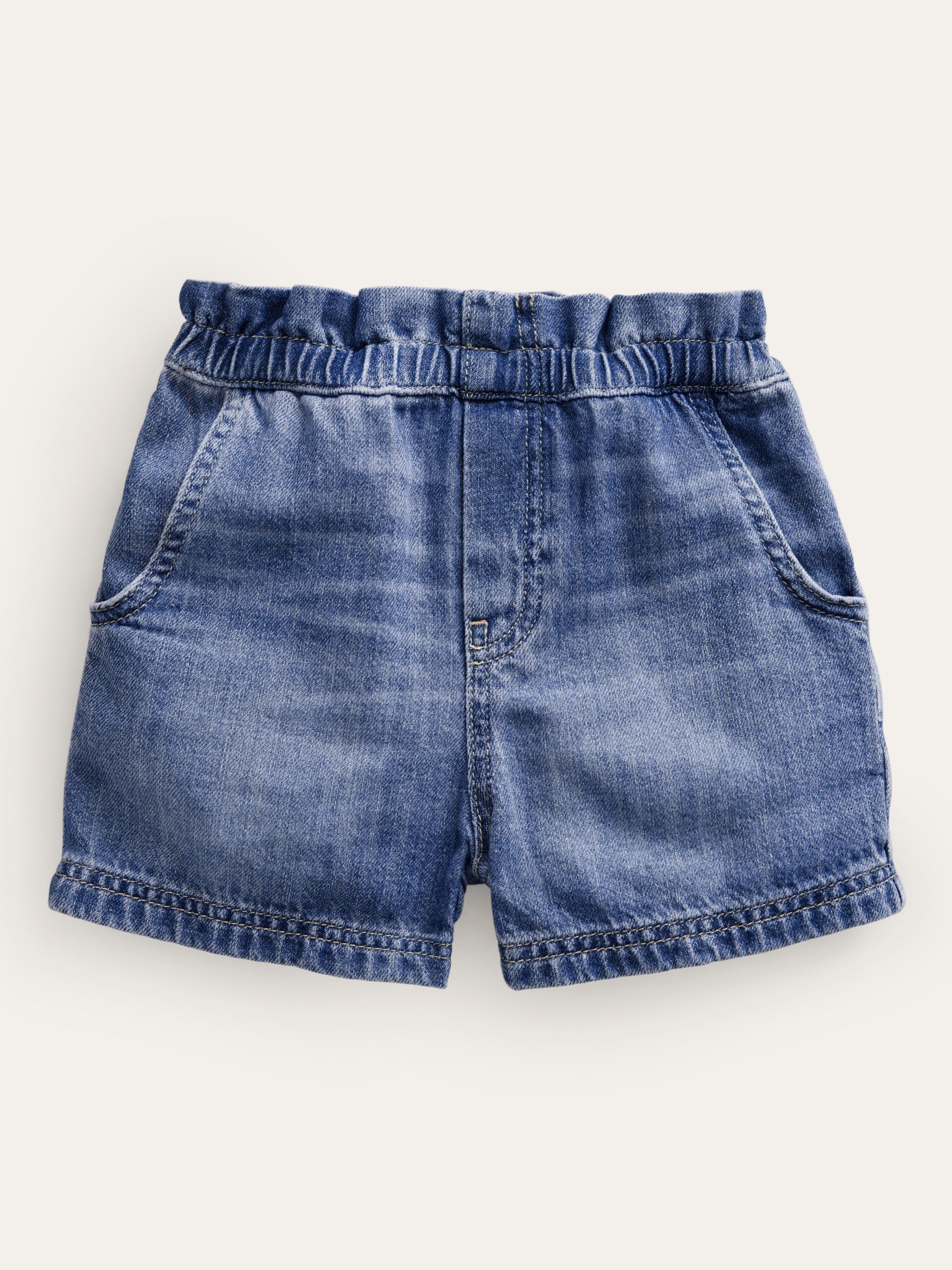 Mini Boden Girl's Pull On Plain Denim Shorts, Blue, 3 years
