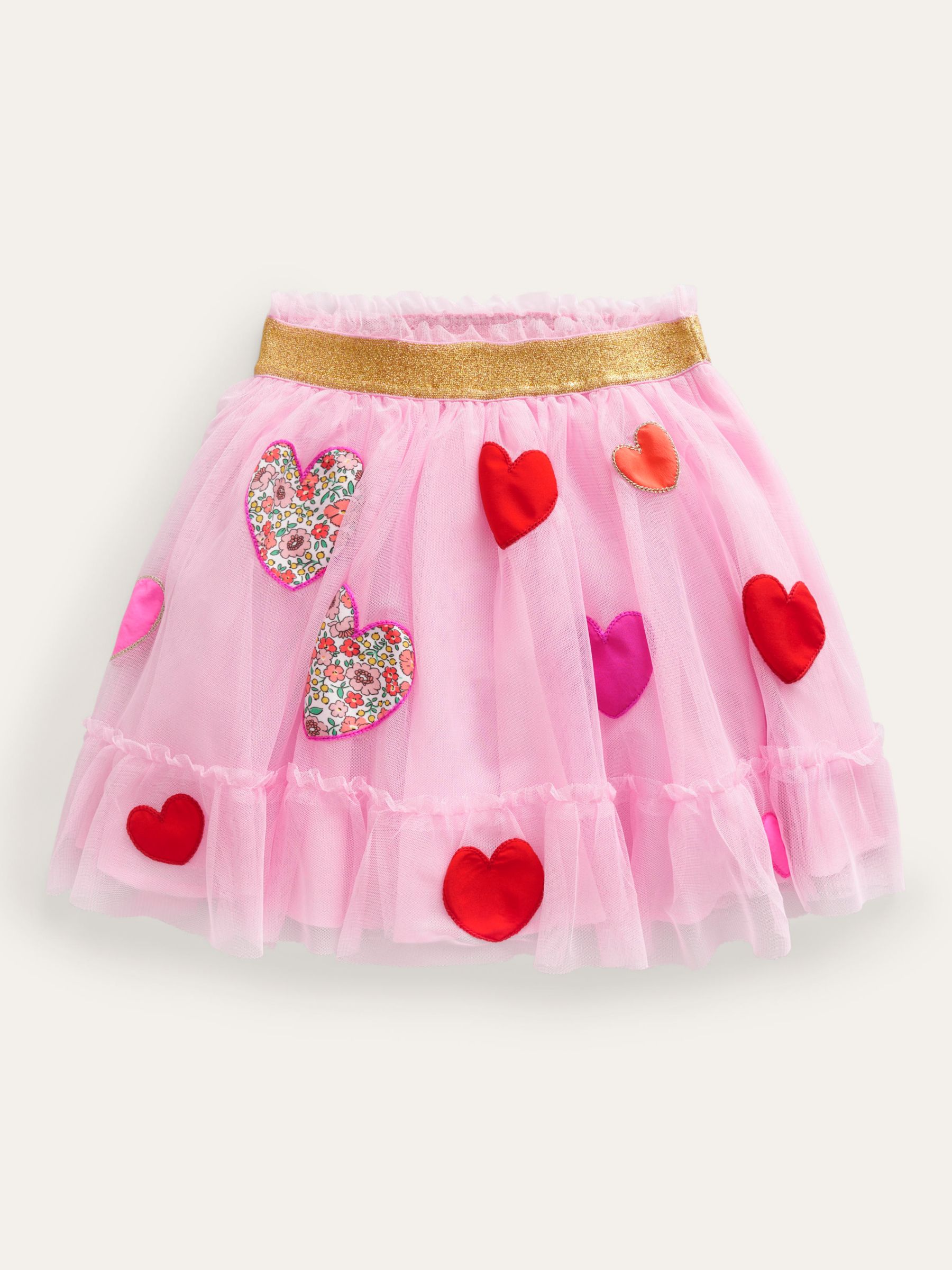 Mini Boden Kids' Tulle Heart Appliqué Skirt, Pink/Hearts at John Lewis ...