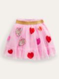 Mini Boden Kids' Tulle Heart Appliqué Skirt, Pink/Hearts