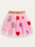 Mini Boden Kids' Tulle Heart Appliqué Skirt, Pink/Hearts
