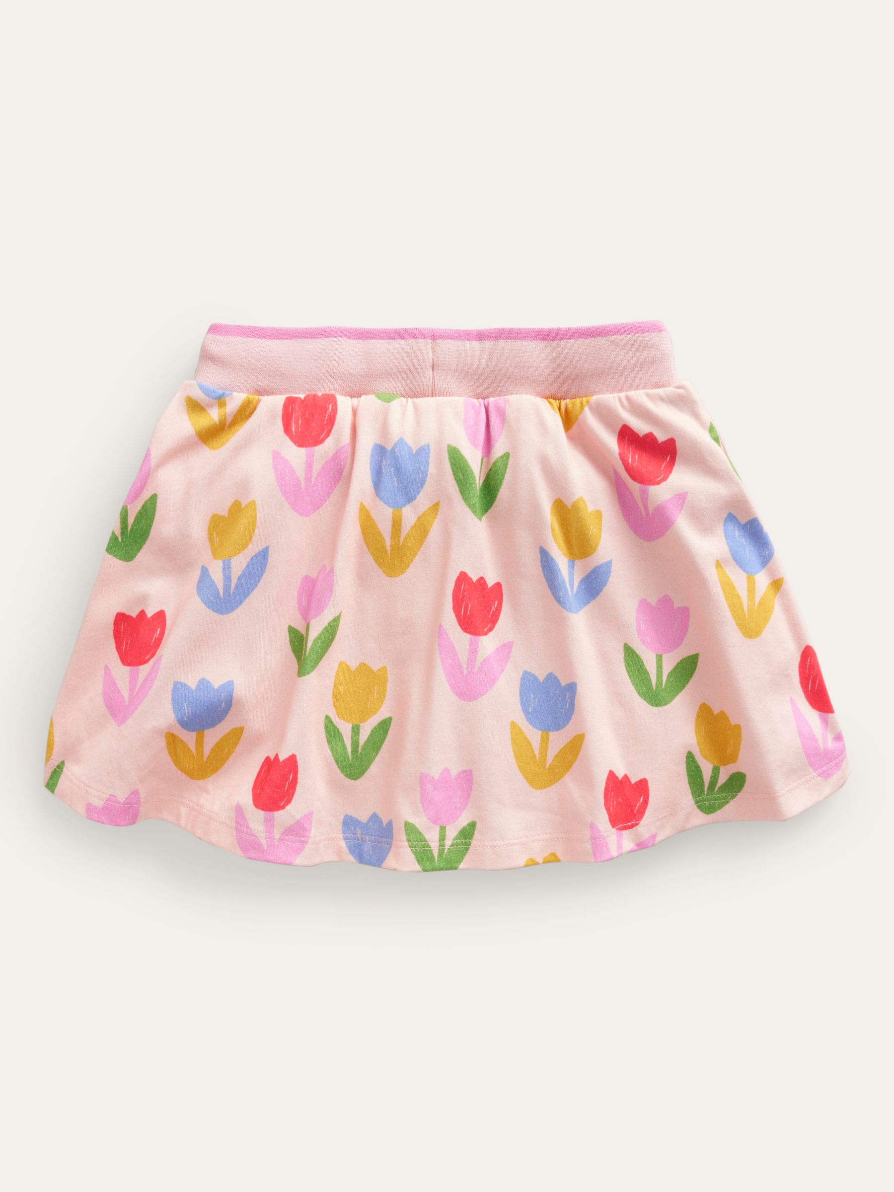 Mini Boden Kids' Printed Tulips Jersey Skort, Dusty Pink, 2-3 years