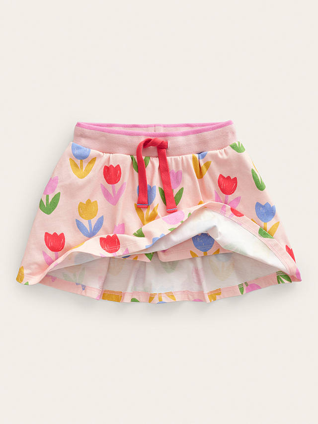 Mini Boden Kids' Printed Tulips Jersey Skort, Dusty Pink