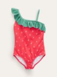 Mini Boden Kids' One Shoulder Strawberry Swimsuit, Jam Strawberry Pip