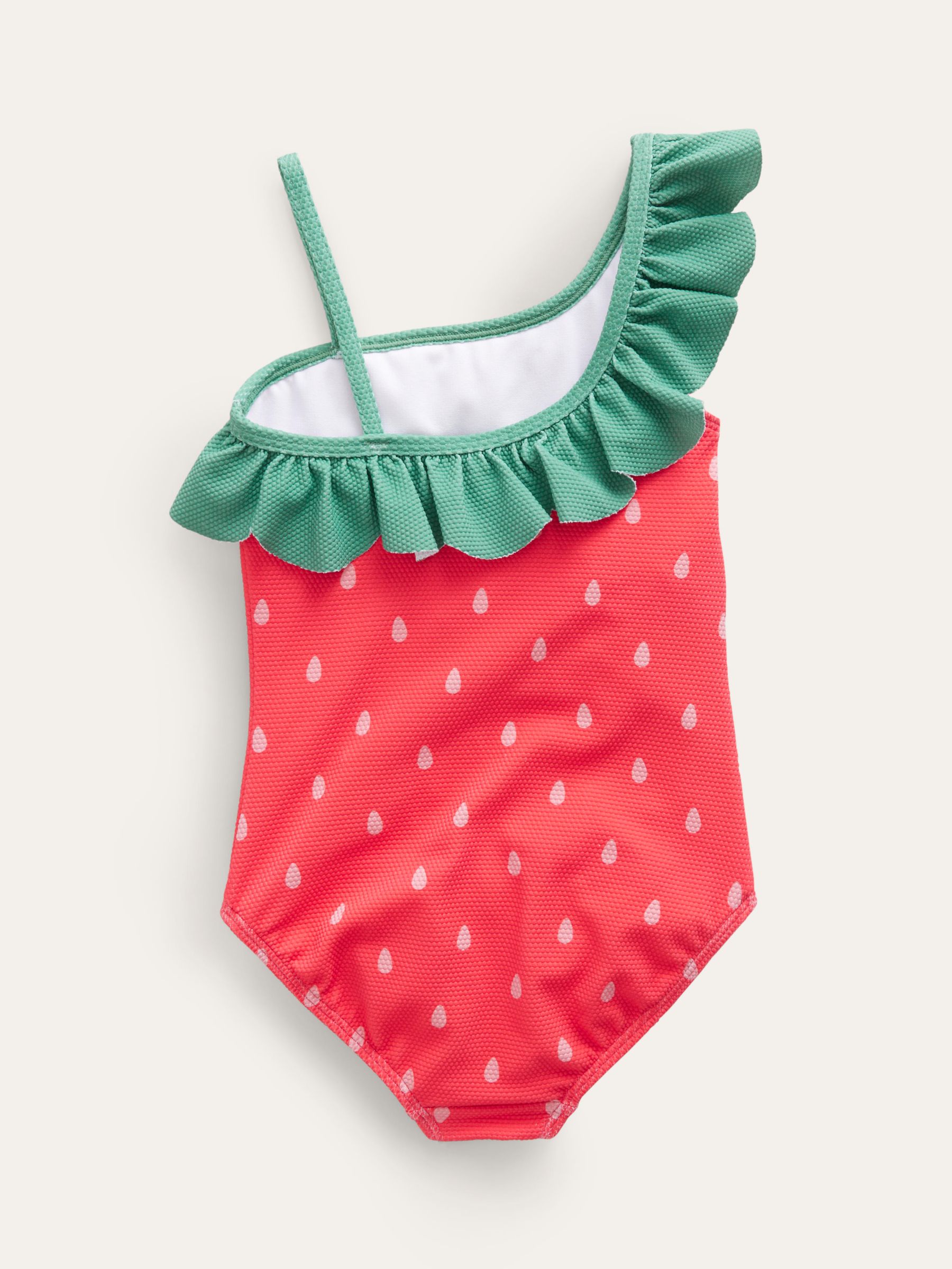 Mini Boden Kids' One Shoulder Strawberry Swimsuit, Jam Strawberry Pip, 2-3 years