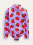 Mini Boden Kids' Strawberry Long Sleeve Swimsuit, Violet/Multi